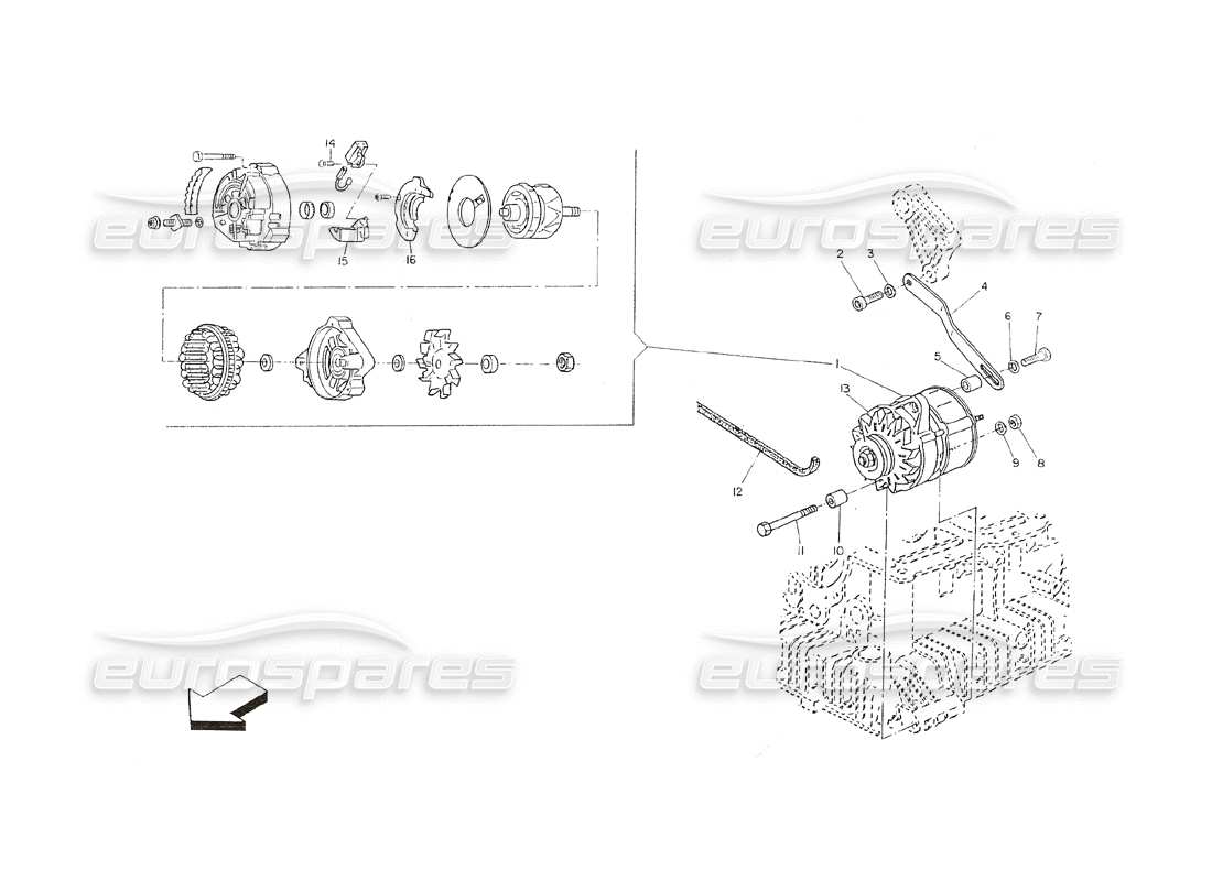 maserati shamal alternateur et support schéma des pièces