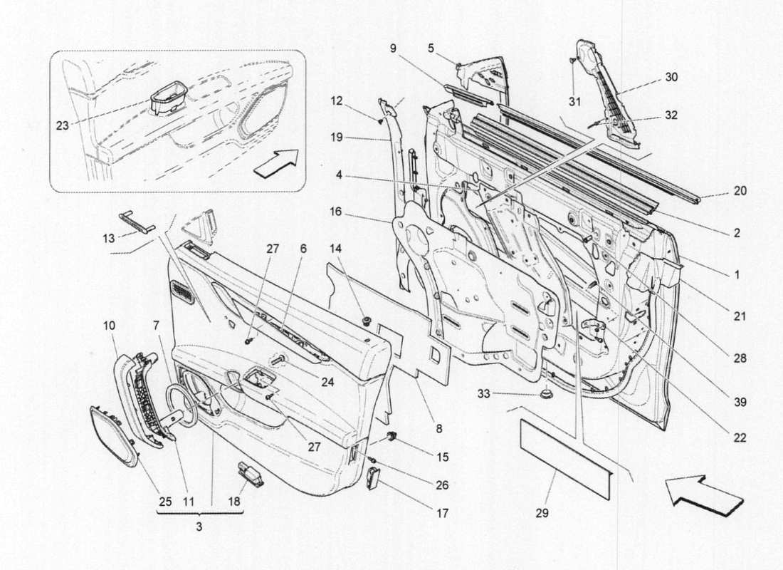 maserati qtp. v6 3.0 tds 275bhp 2017 portes avant : diagramme de pièces des panneaux de garniture