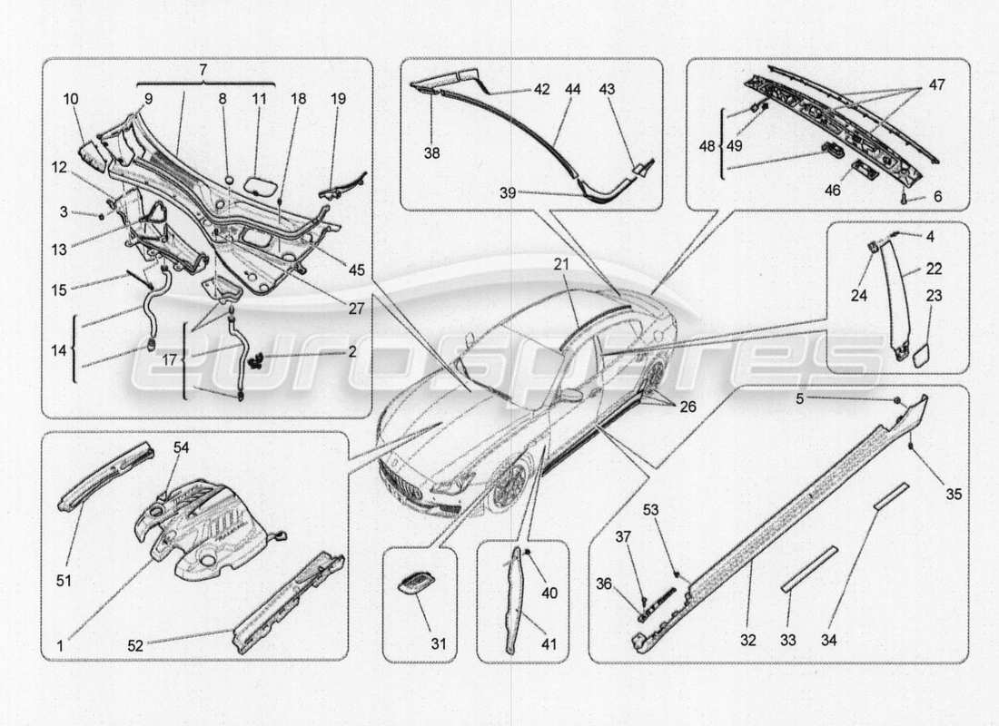 maserati qtp. v8 3.8 530bhp 2014 auto schéma des pièces des boucliers, des garnitures et des panneaux de revêtement