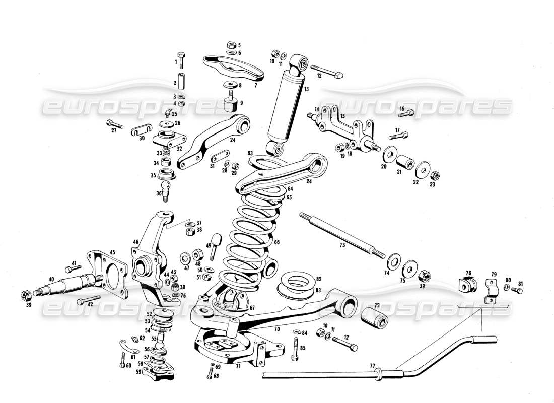 maserati qtp.v8 4.7 (s1 & s2) 1967 schéma des pièces de la suspension avant