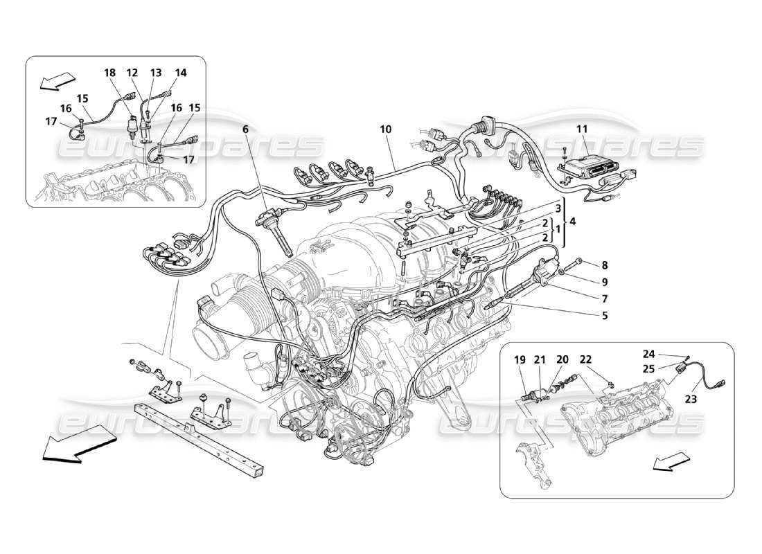 maserati qtp. (2003) 4.2 contrôle électronique : schéma des pièces d'injection et de contrôle de phase