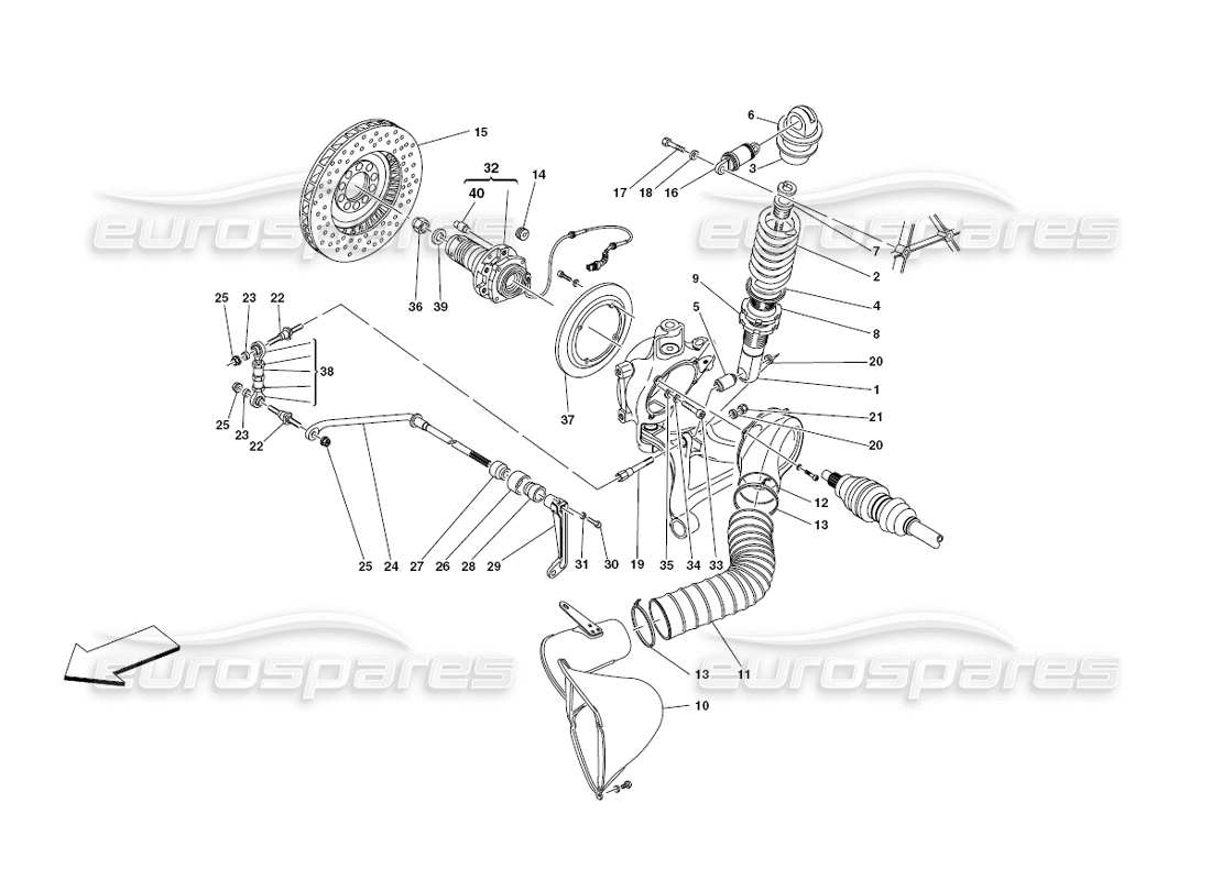 ferrari 430 challenge (2006) suspension arrière - amortisseur et disque de frein - schéma des pièces