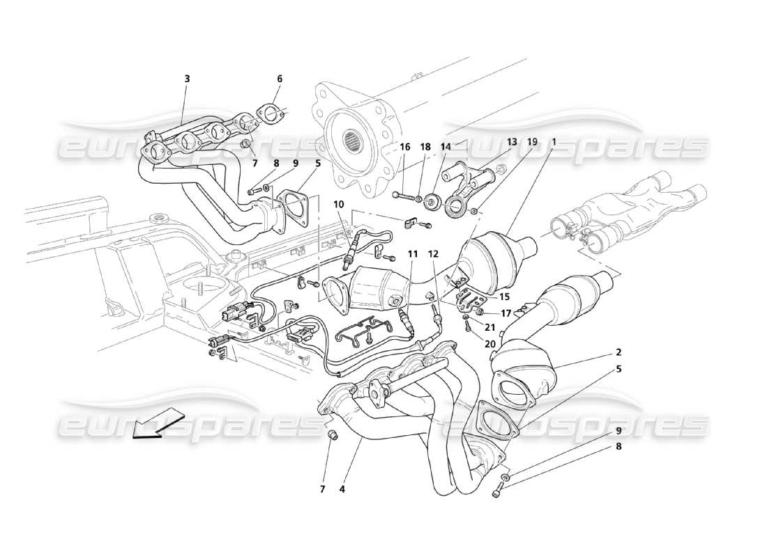 maserati qtp. (2003) 4.2 diagramme des pièces du précatalyseur et du catalyseur