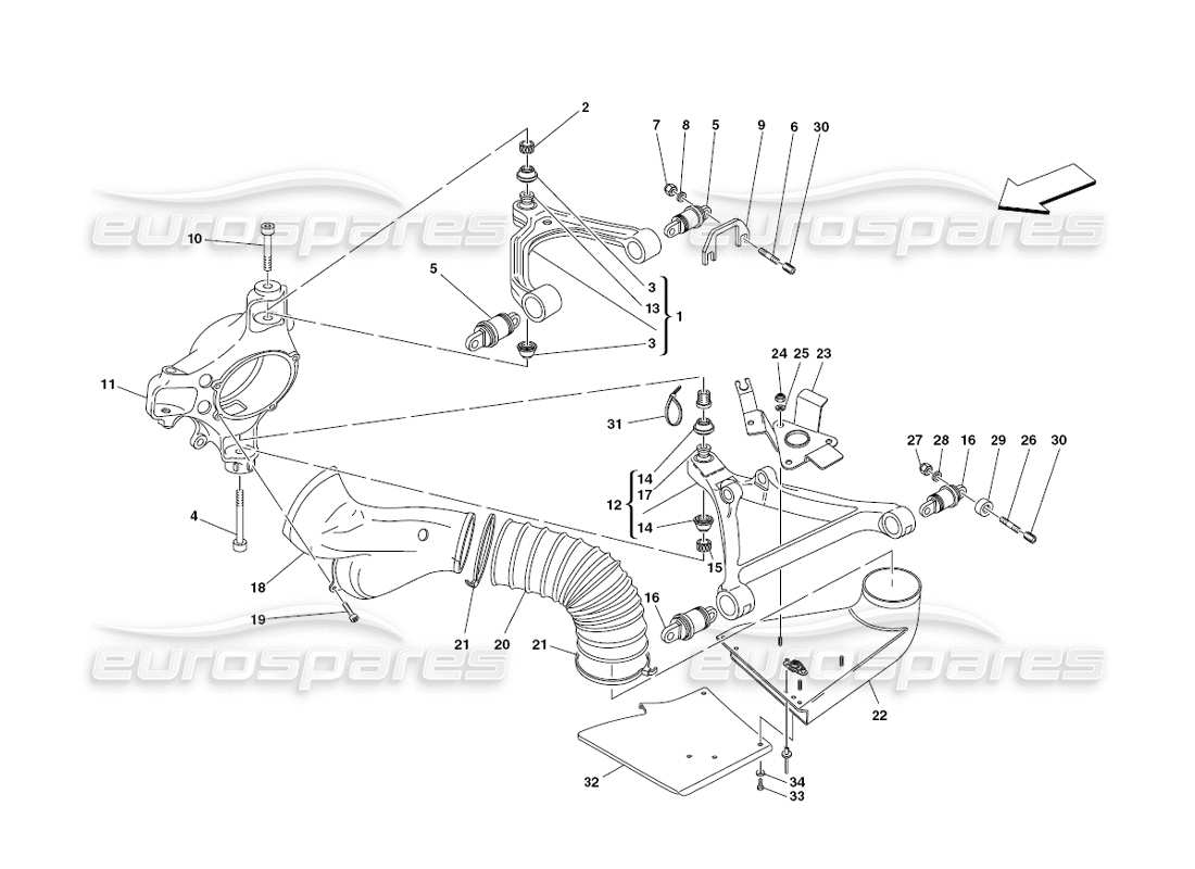 ferrari 430 challenge (2006) suspension avant - triangles schéma des pièces