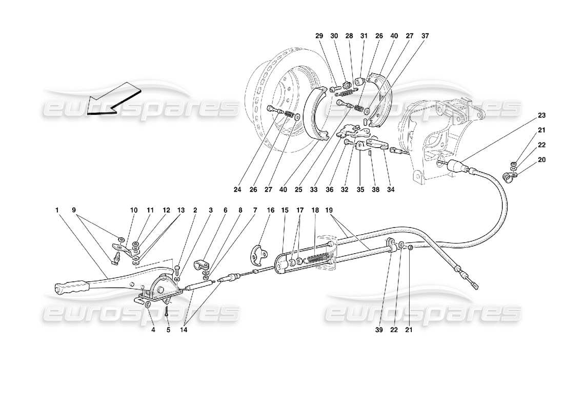 ferrari 355 (2.7 motronic) schéma des pièces de commande du frein à main