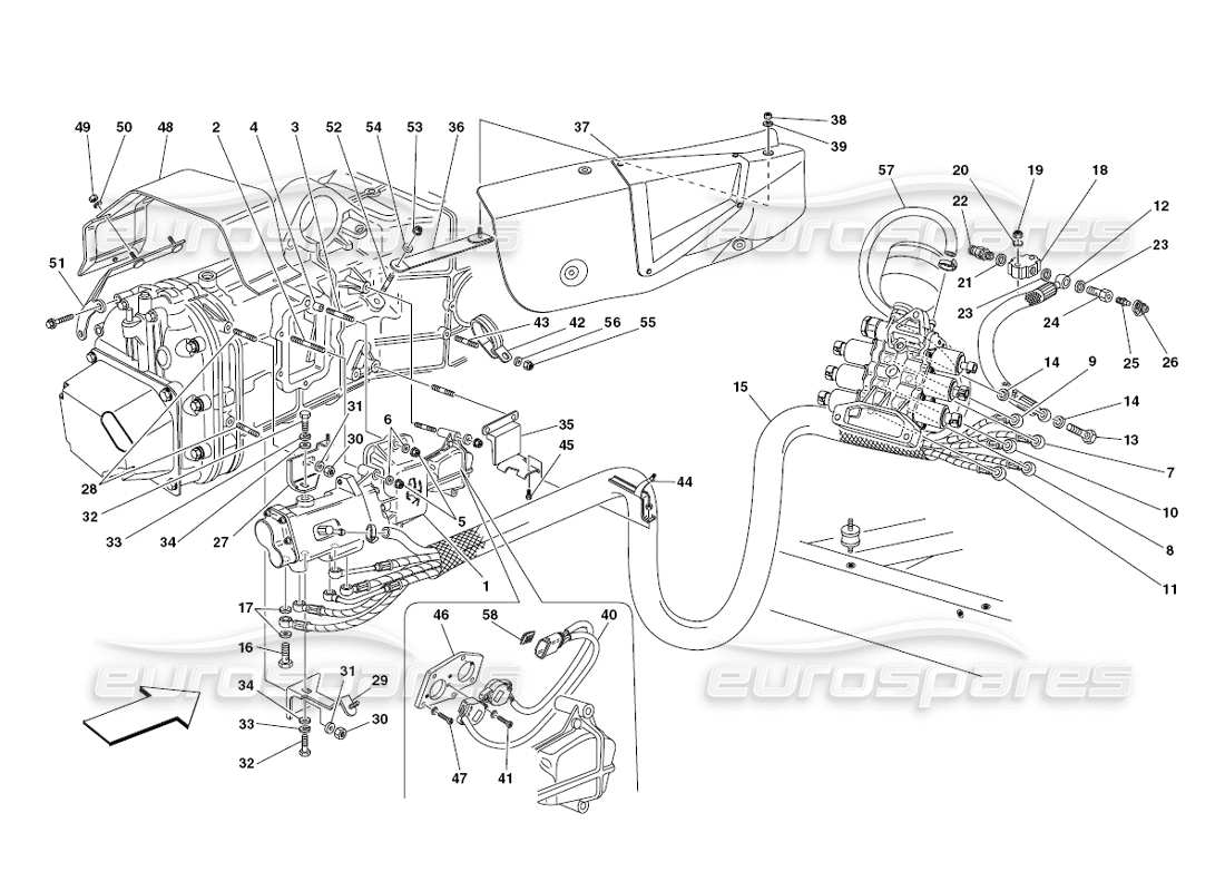 ferrari 430 challenge (2006) commande hydraulique d'embrayage et de boîte de vitesses schéma des pièces