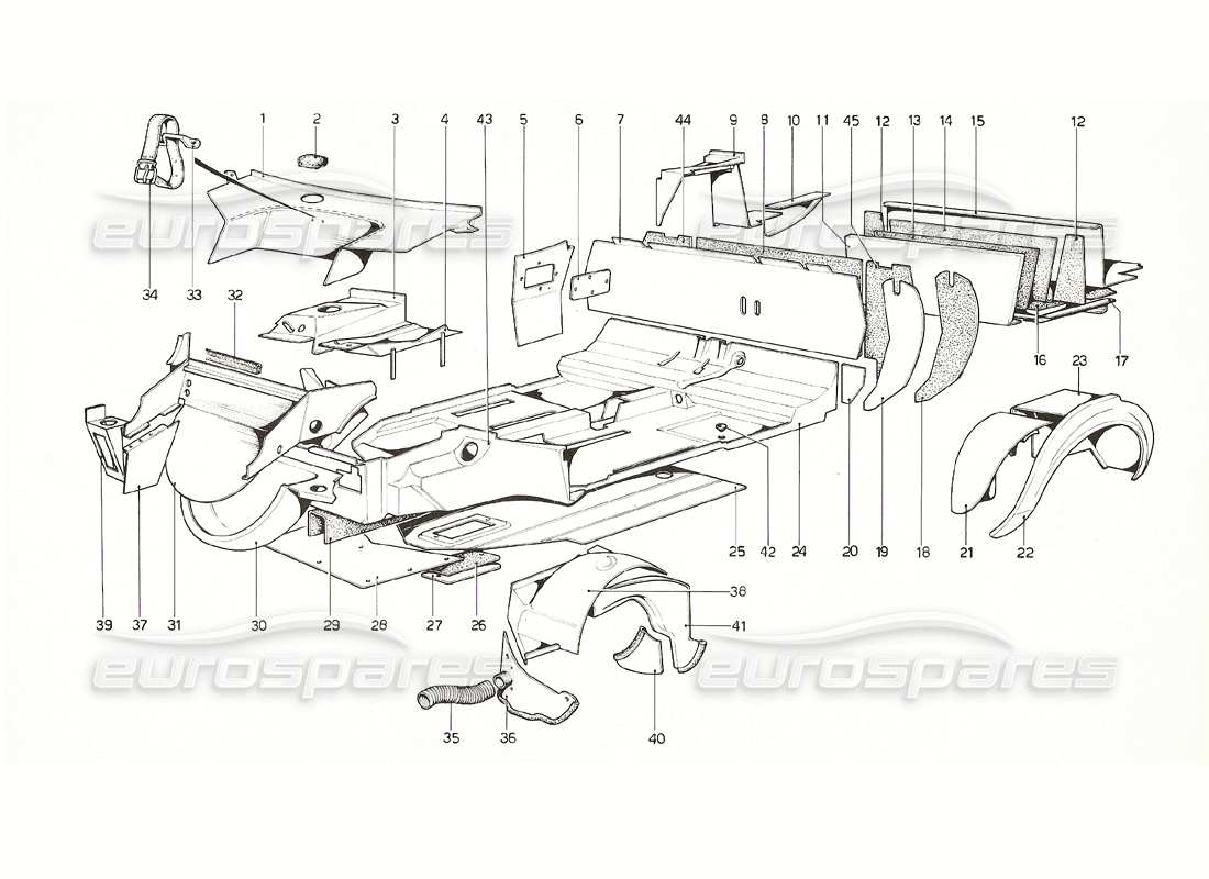 ferrari 308 gt4 dino (1976) carrosserie - éléments intérieurs schéma des pièces