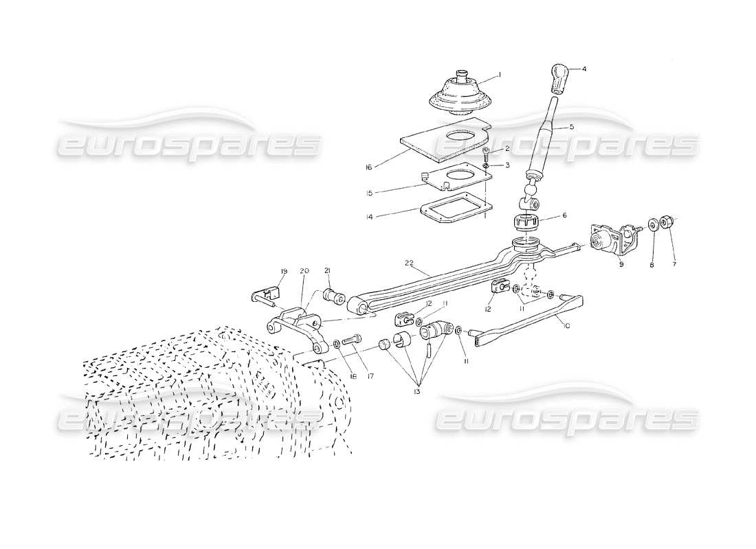 maserati shamal boîte de vitesses - commandes externes schéma des pièces