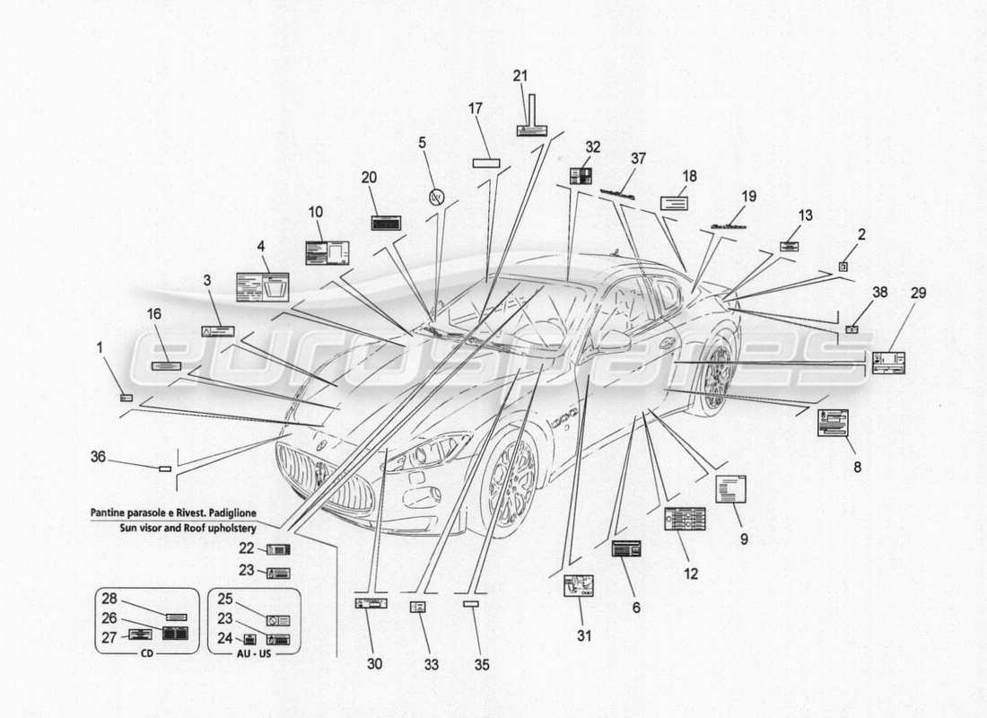 maserati granturismo special edition diagramme de pièces d'autocollants et d'étiquettes