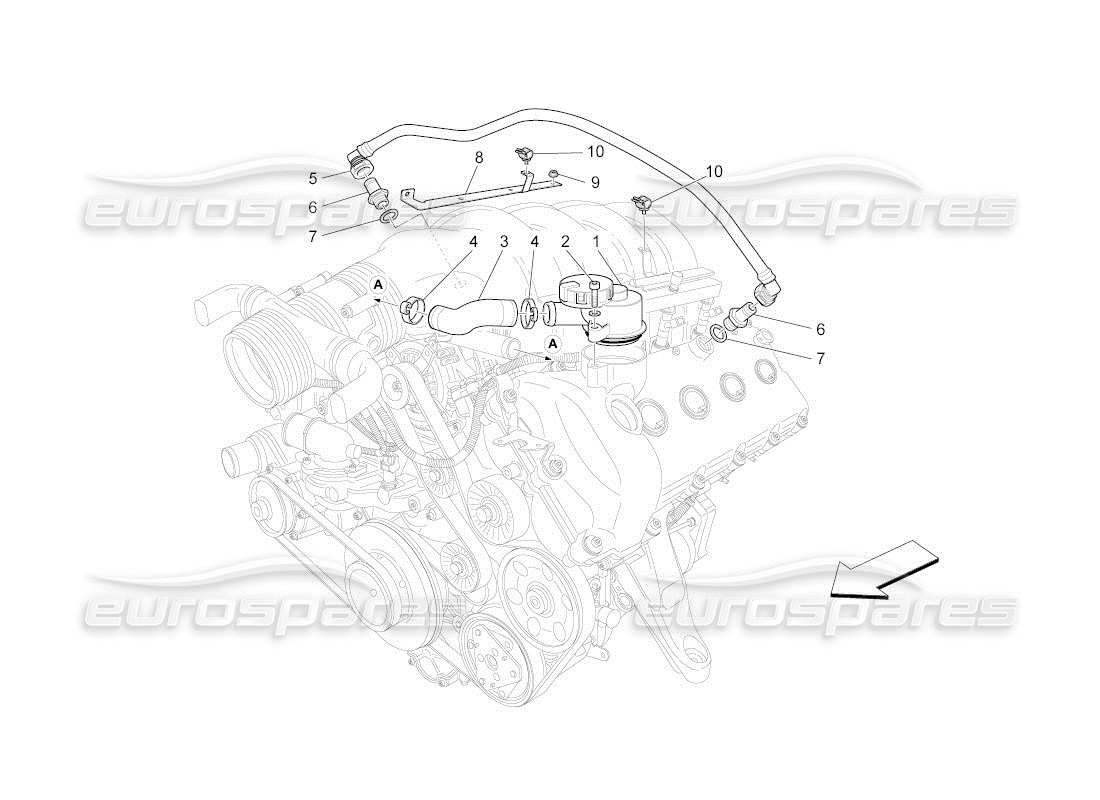 maserati qtp. (2011) 4.2 auto schéma des pièces du système de recirculation des vapeurs d'huile