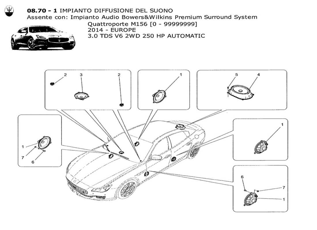 maserati qtp. v6 3.0 tds 250bhp 2014 schéma des pièces du système de diffusion sonore