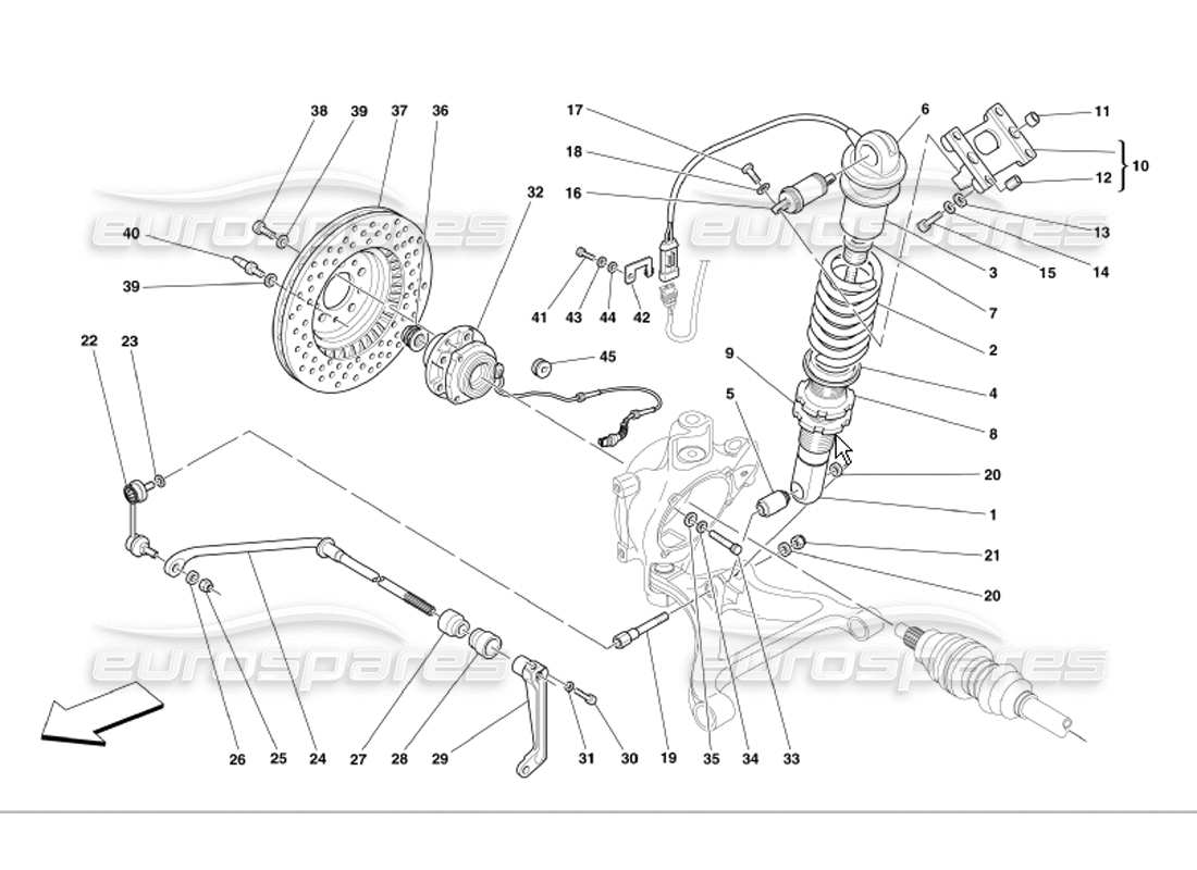 ferrari 360 modena schéma des pièces de l'amortisseur de suspension arrière et du disque de frein