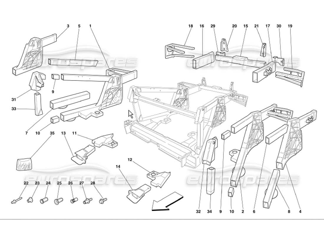 ferrari 360 modena schéma des pièces des sous-groupes d'éléments arrière du cadre