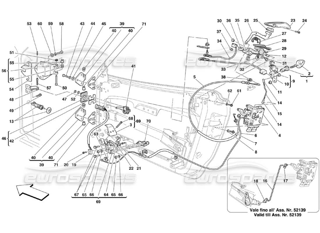 ferrari 360 challenge stradale portes - commande d'ouverture et charnières schéma des pièces