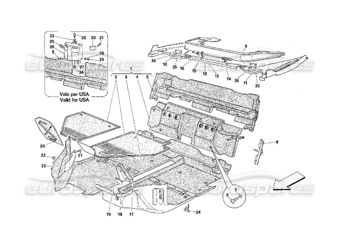 ferrari 348 (2.7 motronic) schéma des pièces des tapis de l'habitacle