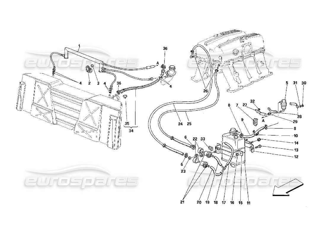 ferrari 348 (2.7 motronic) dispositif anti-évaporation schéma des pièces