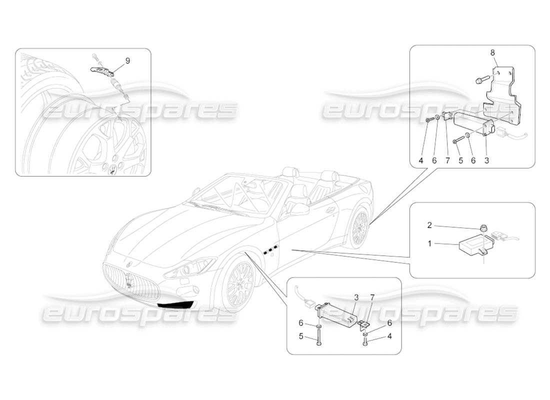 maserati grancabrio (2010) 4.7 système de surveillance de la pression des pneus schéma des pièces