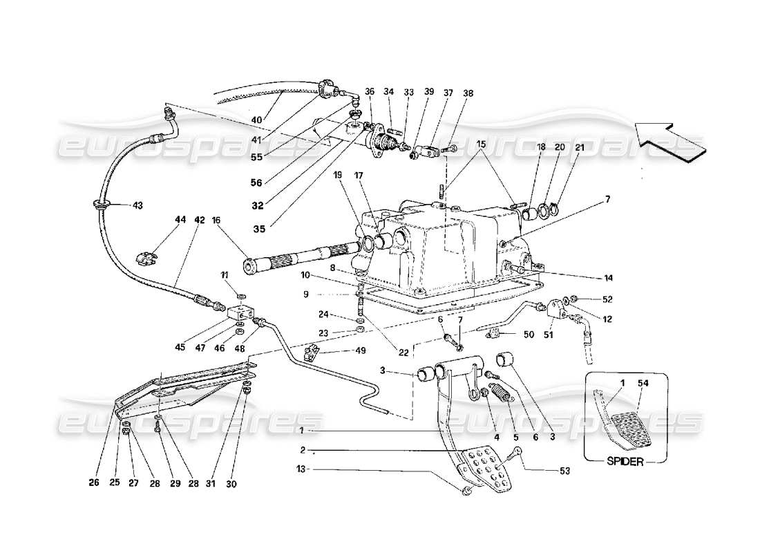 ferrari 348 (2.7 motronic) commande de débrayage schéma des pièces