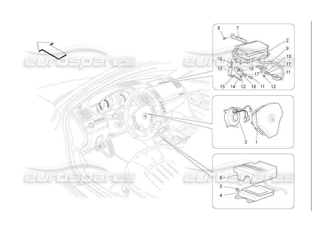 maserati qtp. (2007) 4.2 auto schéma des pièces du système d'airbag frontal