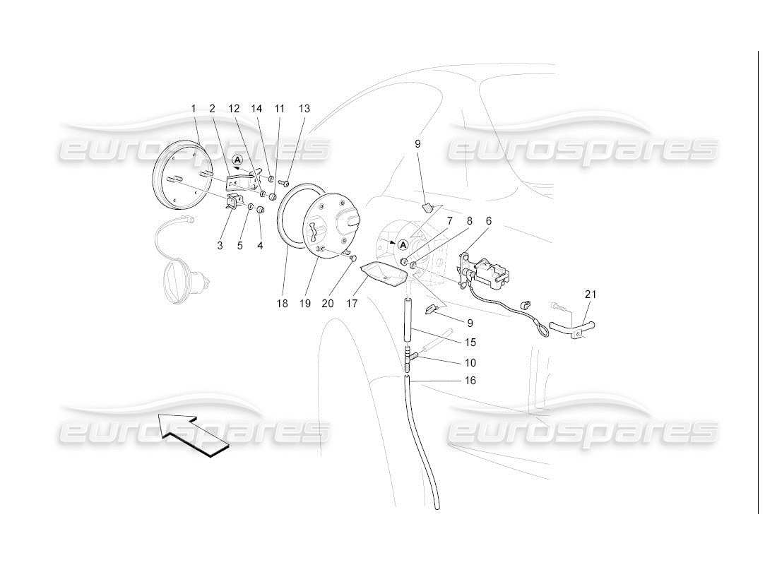 maserati qtp. (2007) 4.2 auto schéma des pièces de la porte et des commandes du réservoir de carburant