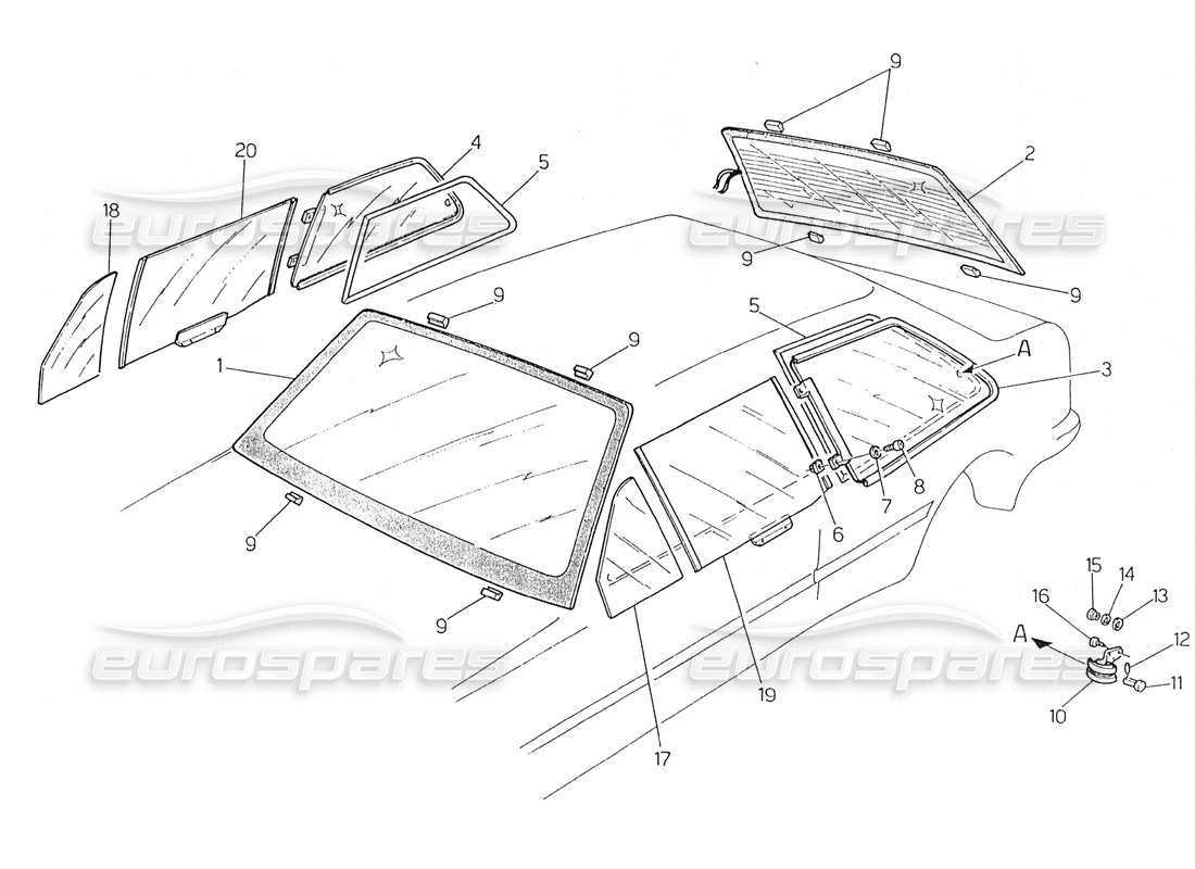 maserati 228 diagramme des pièces de lunettes