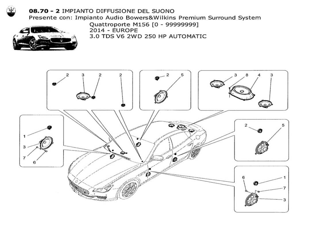 maserati qtp. v6 3.0 tds 250bhp 2014 schéma des pièces du système de diffusion sonore