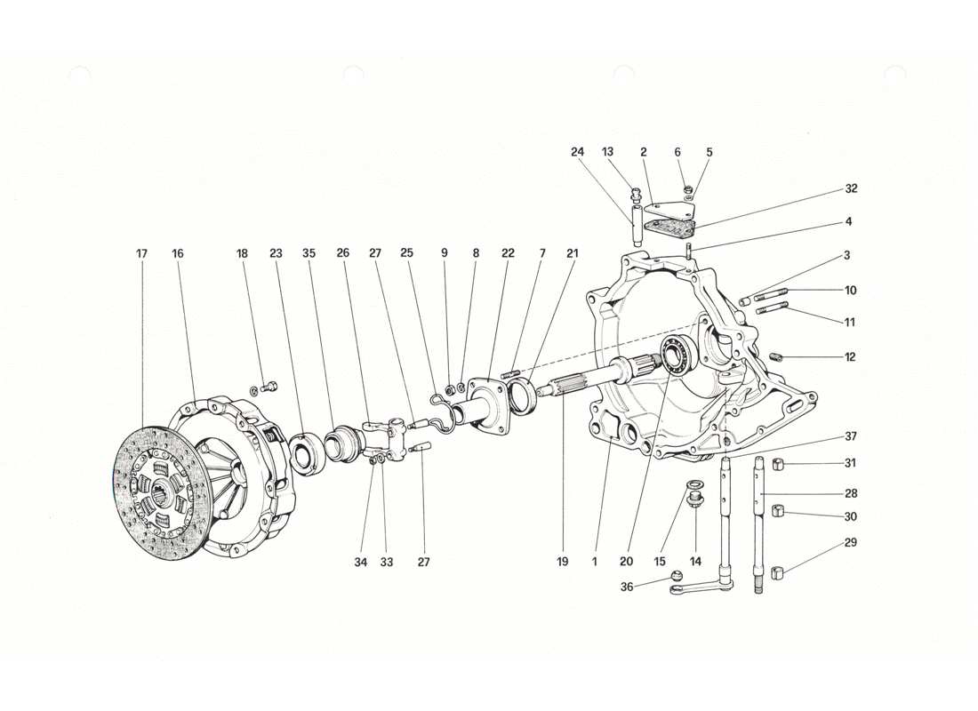 ferrari 208 gtb gts unité d'embrayage et couvercle schéma des pièces