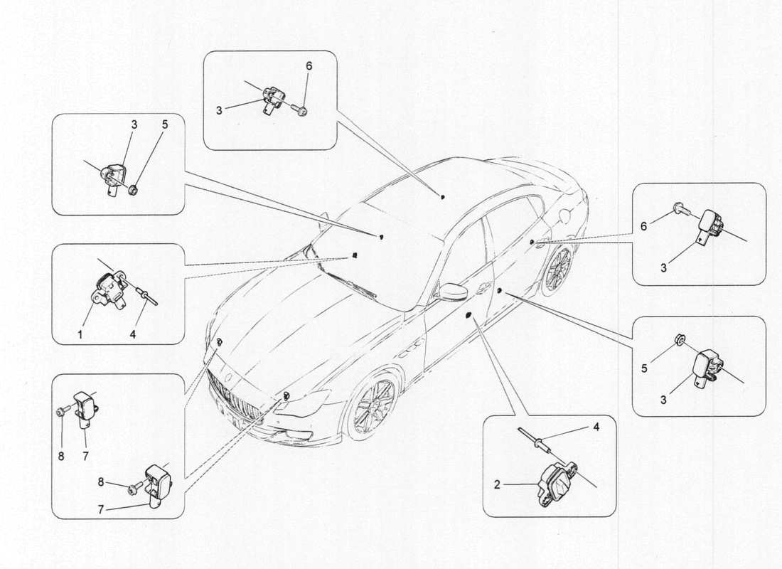 maserati qtp. v6 3.0 tds 275bhp 2017 diagramme des pièces des capteurs de collision