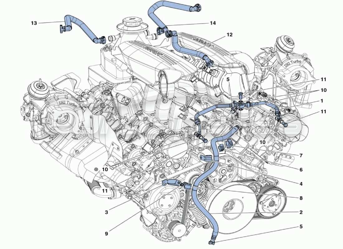 ferrari 488 challenge schéma des pièces des tuyaux de moteur