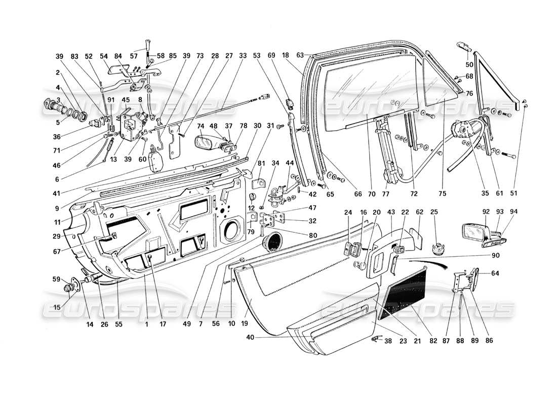 ferrari 328 (1985) des portes schéma des pièces
