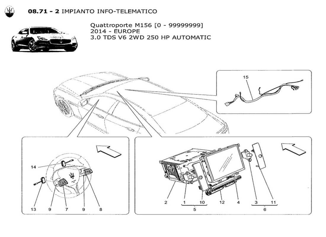 maserati qtp. v6 3.0 tds 250bhp 2014 diagramme des pièces du système informatique