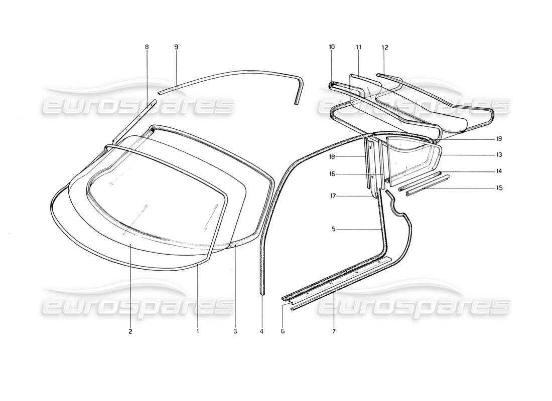 ferrari 246 dino (1975) diagramme des pièces de lunettes