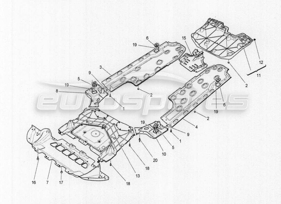 maserati qtp. v8 3.8 530bhp auto 2015 underbody and under floor guards part diagram