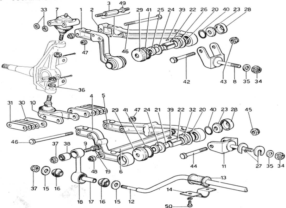 ferrari 365 gtb4 daytona (1969) schéma des pièces de la suspension avant