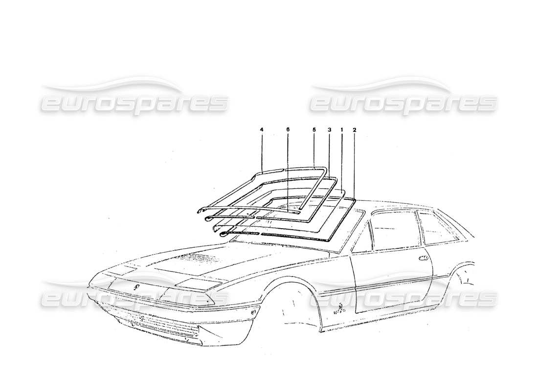 ferrari 365 gt4 2+2 coachwork diagramme des pièces de l'écran avant et des garnitures