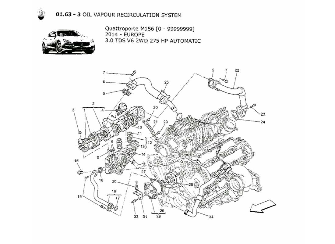 maserati qtp. v6 3.0 tds 275bhp 2014 schéma des pièces du système de recirculation des vapeurs d'huile