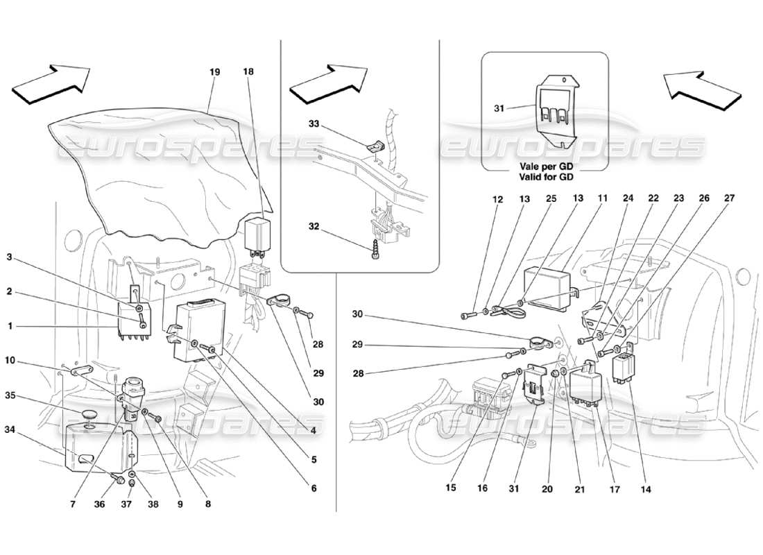 ferrari 360 challenge stradale postes de commande de l'habitacle avant schéma des pièces