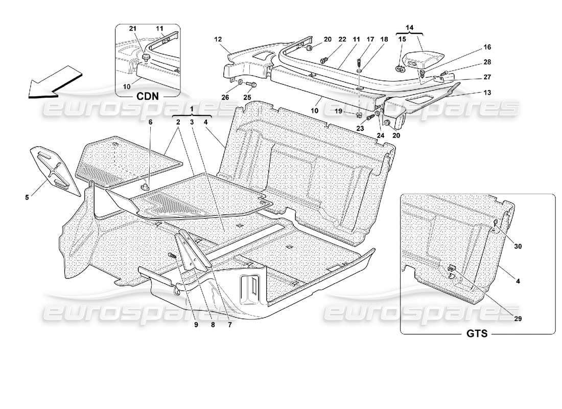 ferrari 355 (2.7 motronic) tapis d'habitacle schéma des pièces