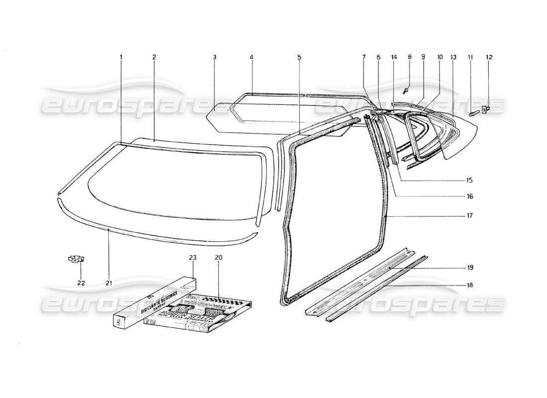 ferrari 308 gt4 dino (1979) diagramme des pièces de lunettes