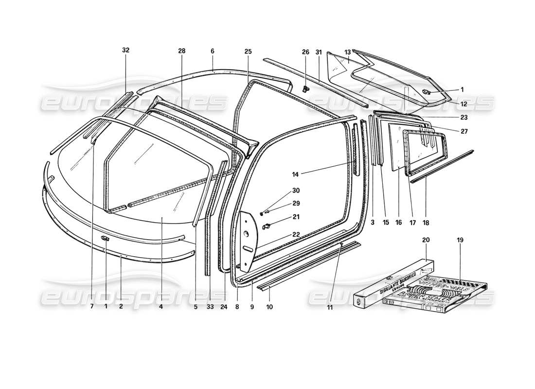 ferrari 308 gtb (1980) diagramme des pièces de lunettes