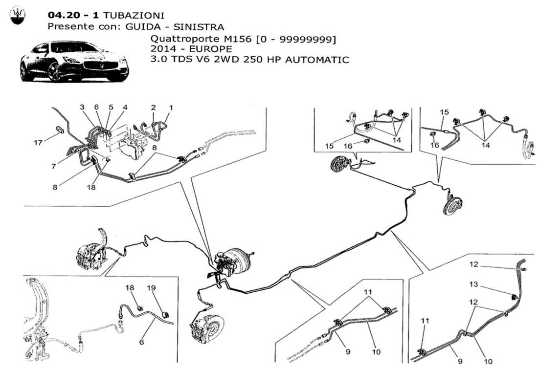 maserati qtp. v6 3.0 tds 250bhp 2014 lignes diagramme de pièce
