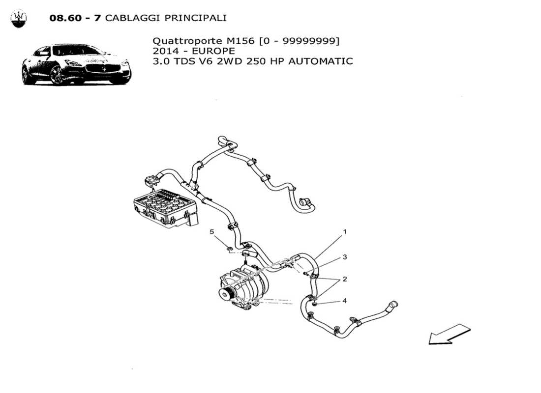 maserati qtp. v6 3.0 tds 250bhp 2014 schéma des pièces du câblage principal