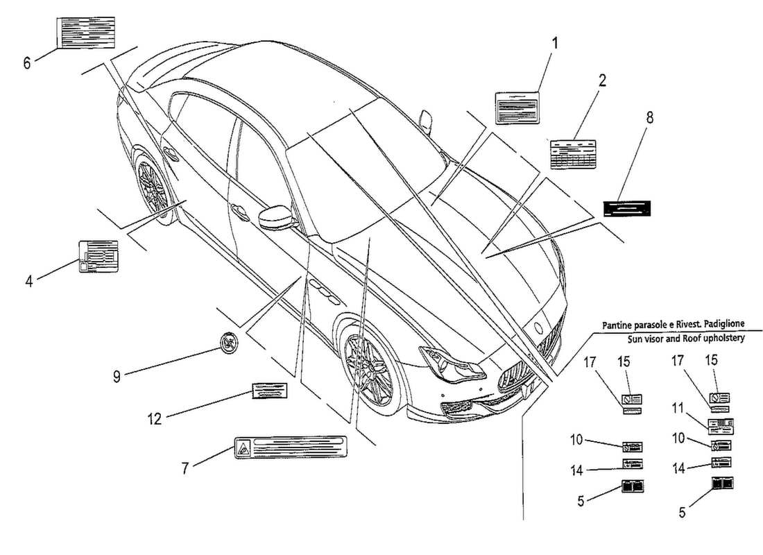 maserati qtp. v8 3.8 530bhp 2014 diagramme de pièces d'autocollants et d'étiquettes