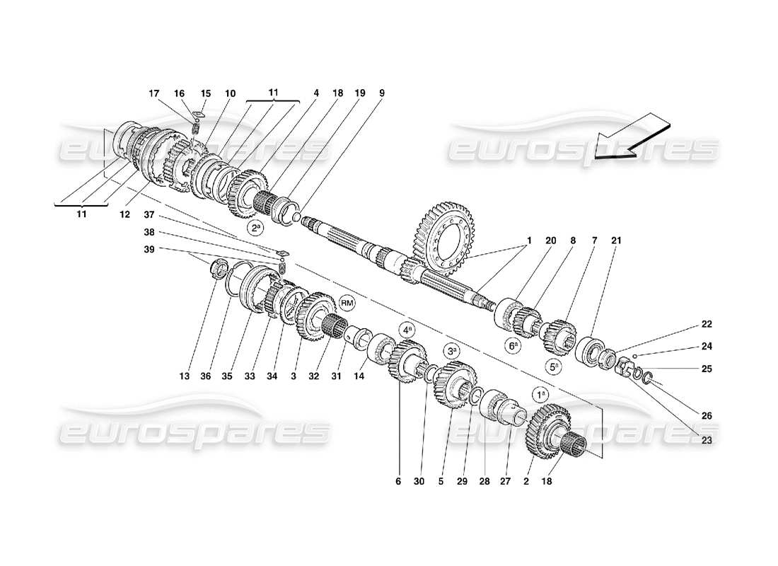 ferrari 355 (5.2 motronic) engrenages à arbre posé schéma des pièces