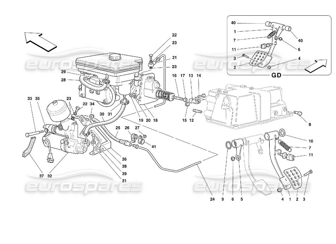 ferrari 355 (2.7 motronic) schéma des pièces du système hydraulique de freinage