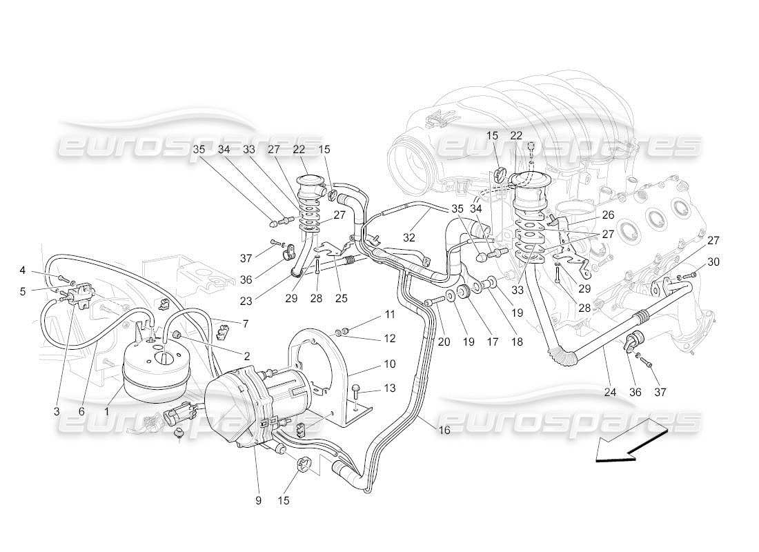 maserati qtp. (2011) 4.2 auto schéma des pièces du système d'air supplémentaire