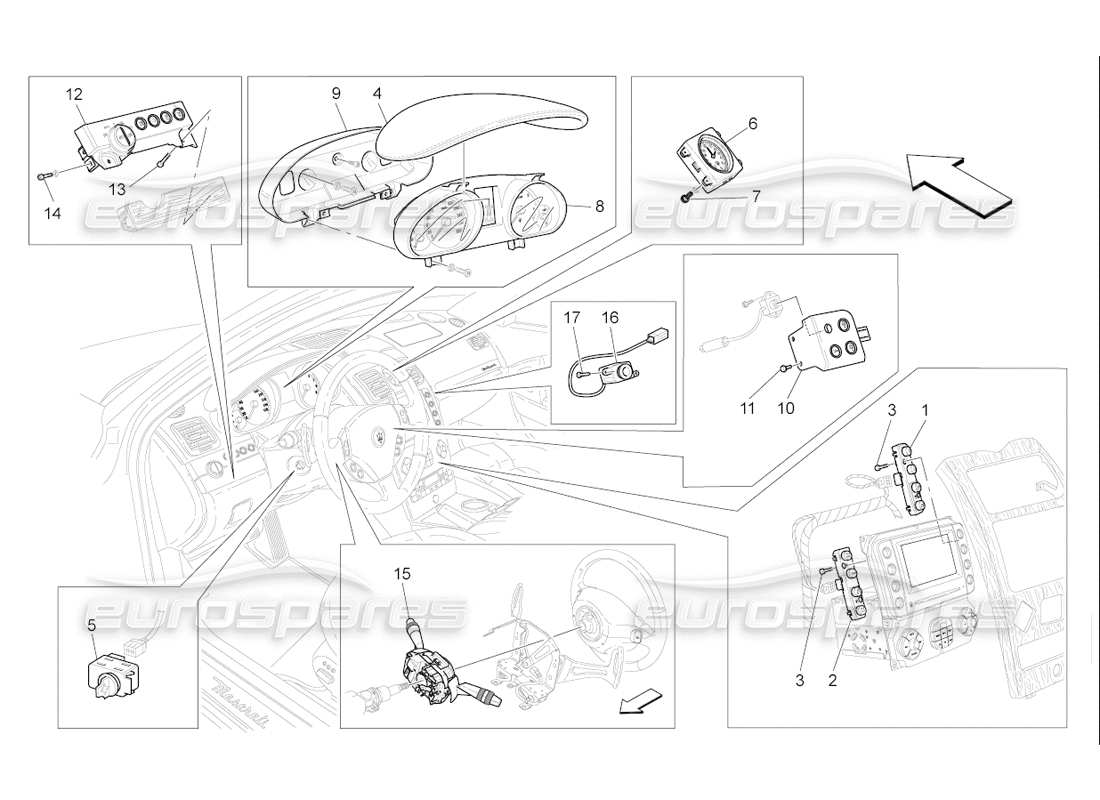 maserati qtp. (2006) 4.2 f1 appareils de tableau de bord schéma des pièces