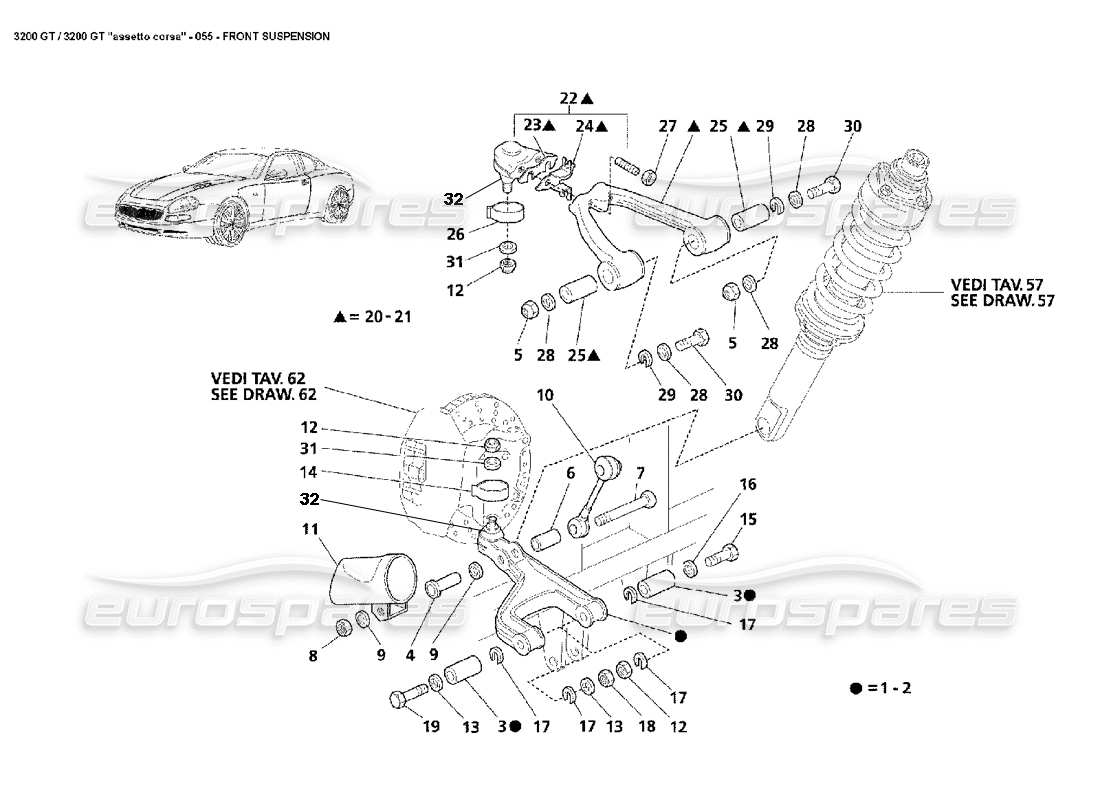 maserati 3200 gt/gta/assetto corsa suspension avant schéma des pièces