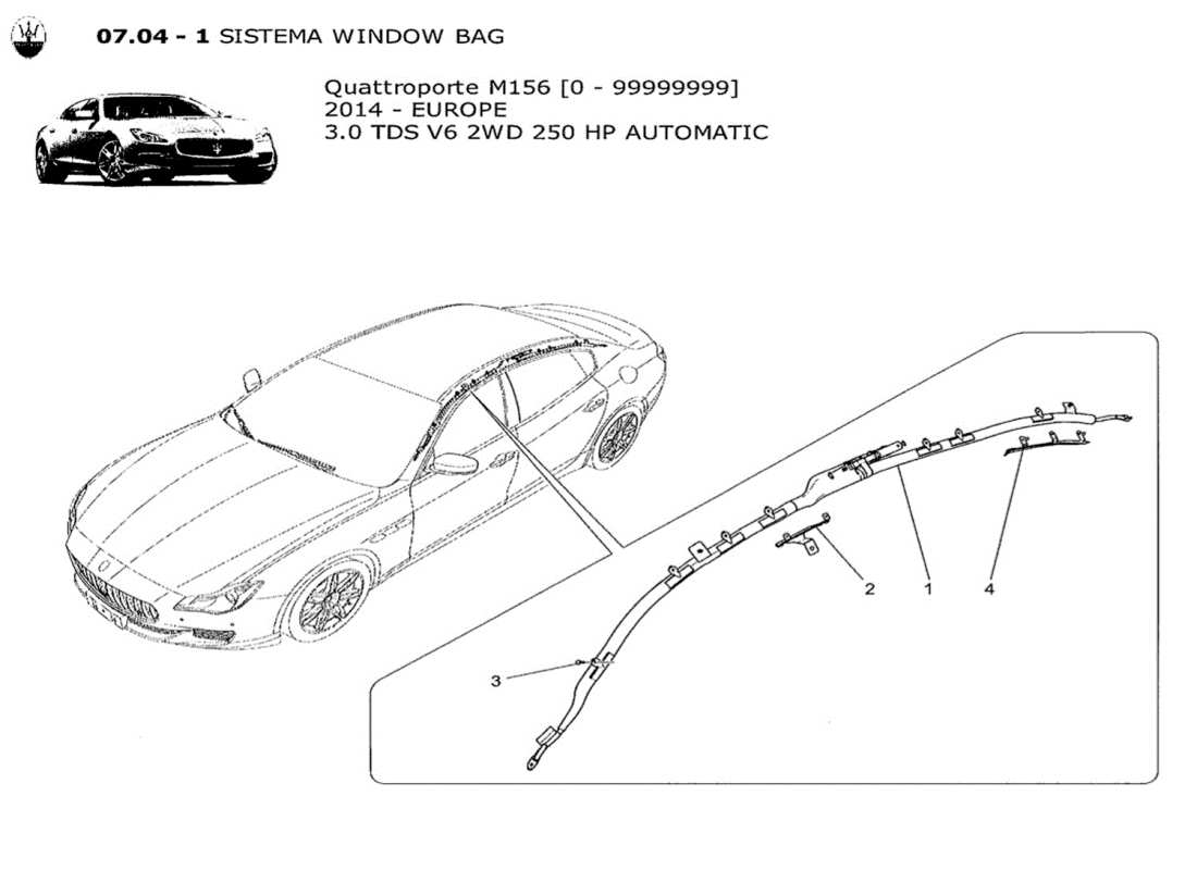 maserati qtp. v6 3.0 tds 250bhp 2014 diagramme des pièces du système de sacs à fenêtre