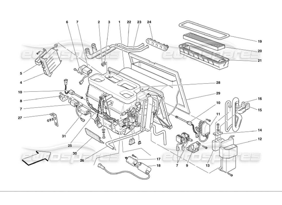 ferrari 360 modena unité d'évaporateur schéma des pièces